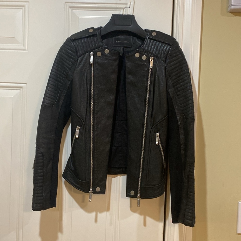 BCBG BCBGMaxazria Black Moto Biker Leather Jacket Blake